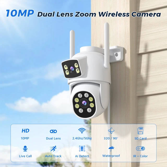 10MP 5K PTZ WiFi IP Camera Security Protection Dual Lens Screen Color Night Vision Auto Track CCTV Surveillance Camera O-KAM Pro 2