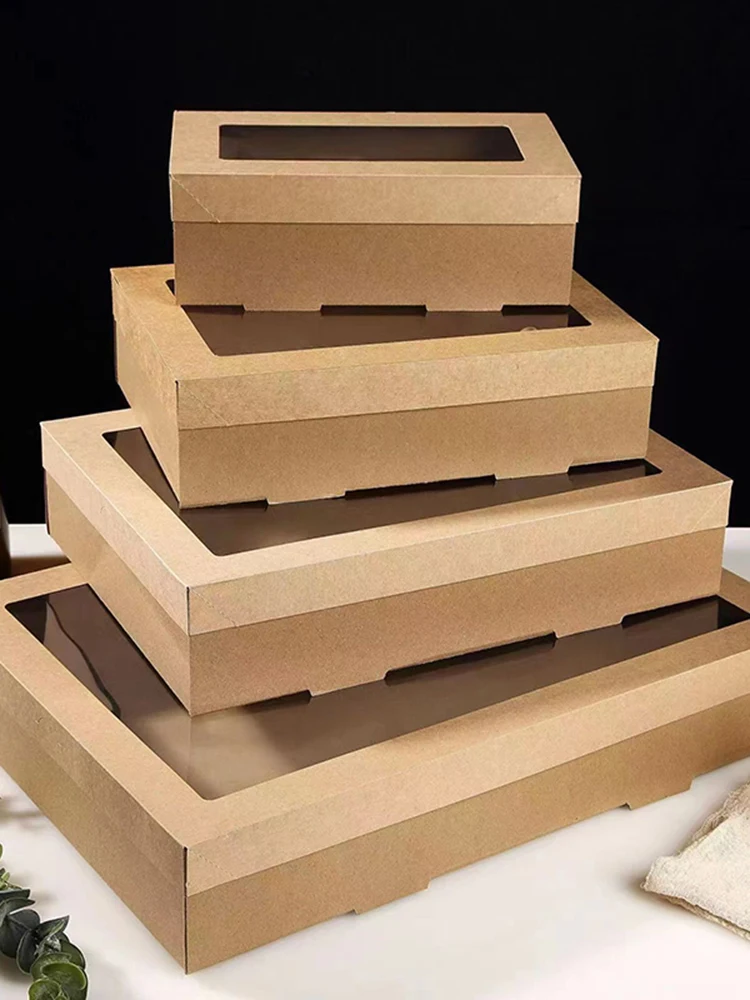 5Pcs Handmade Kraft Paper Gift Boxes With Transparent Window and Lid, Ideal for Sandwic... - SKU KPGB1112 - UGI Packaging