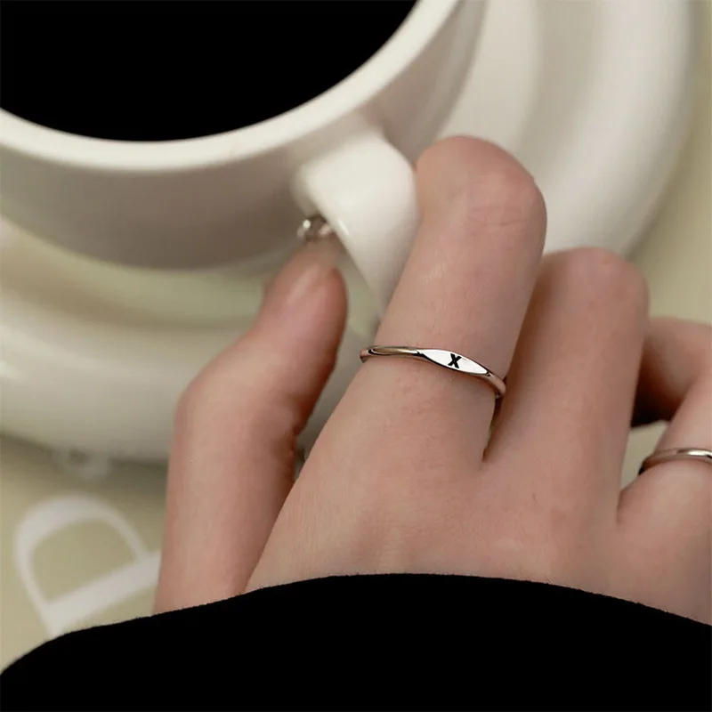 Fashion Rings Fashion Ring for Women Minimalist Initials A-Z 26 Letter Silver Plated Adjustable