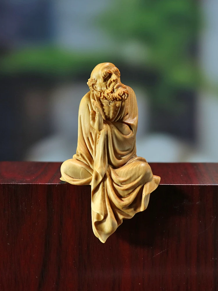 

Zen Yi Dharma Patriarch Boxwood Carving - Home Decor, Tea Pet Ornament & Solid Wood Handicraft Character