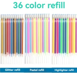 Vibrant 12-Color Gel Pen Refills Set - Glitter, Metallic, Pastel, Neon & Fluorescent Inks (36 color set)
