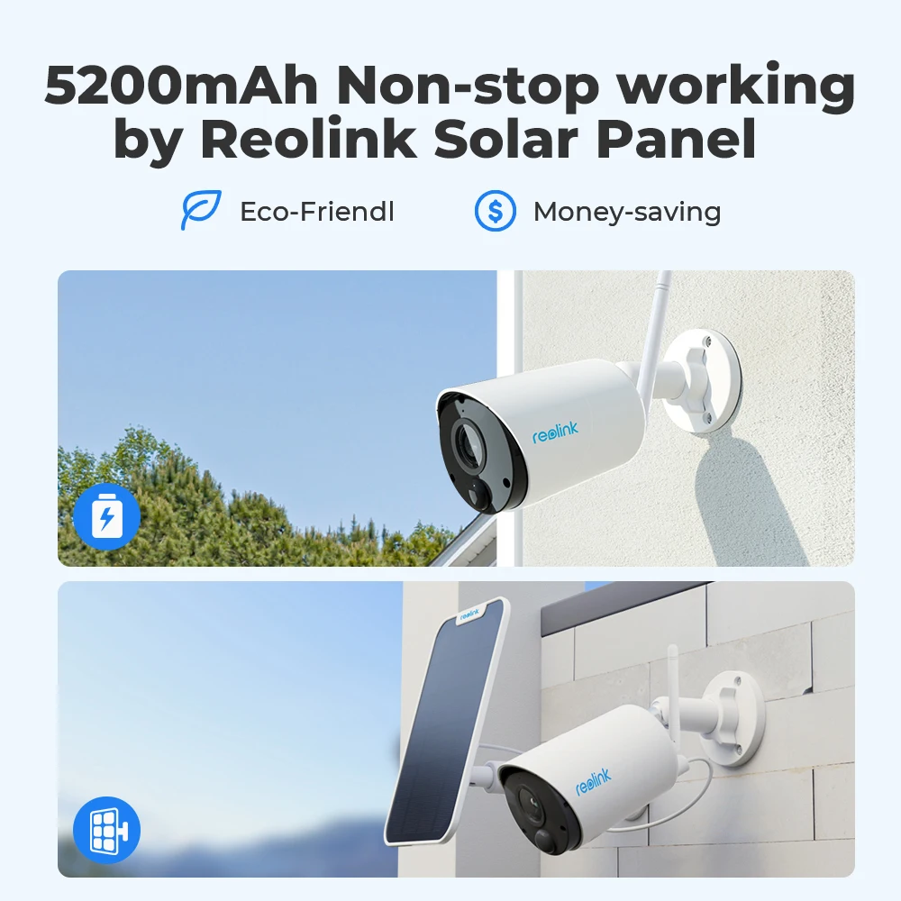 Reolink 3MP Camara IP Vigilancia WiFi Exterior Batería Argus Eco + Panel  Solar