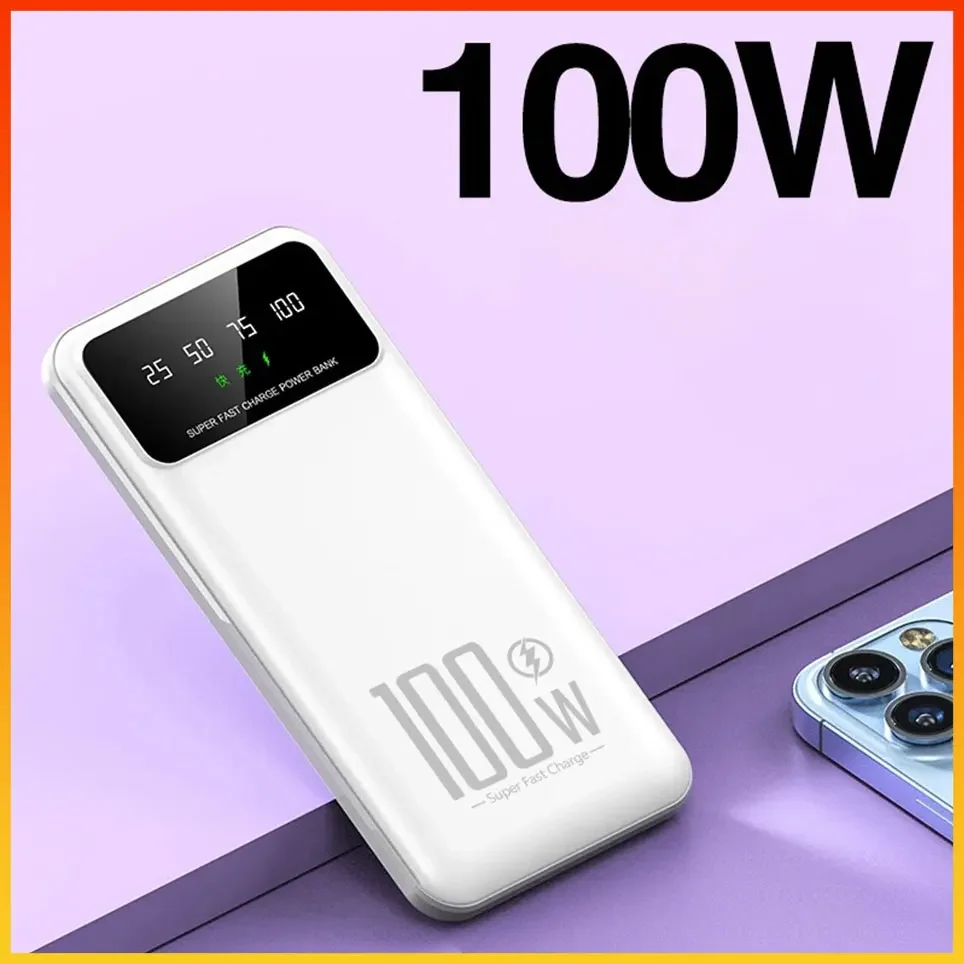 

Mobile Power Bank PD Ultrafast Charging External Power Supply Ultrathin Portable Digital Display Phone Accessories 50000mAh 100W