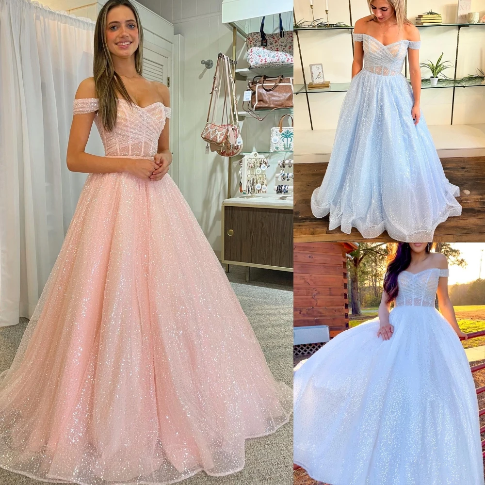 Sparkle Paillettes Prom Dress 2 K23 Ballgown Off-The-Shoulder Lady Girl Pageant Gown Formal Party Wedding Guest Red Capet Runway Gala
