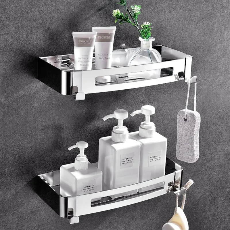 Stainless Steel Bathroom Shelves Corner Shelf Organizer Kitchen Sucker Wall Mounted Storage Corner Rack Bathroom Accessories 5