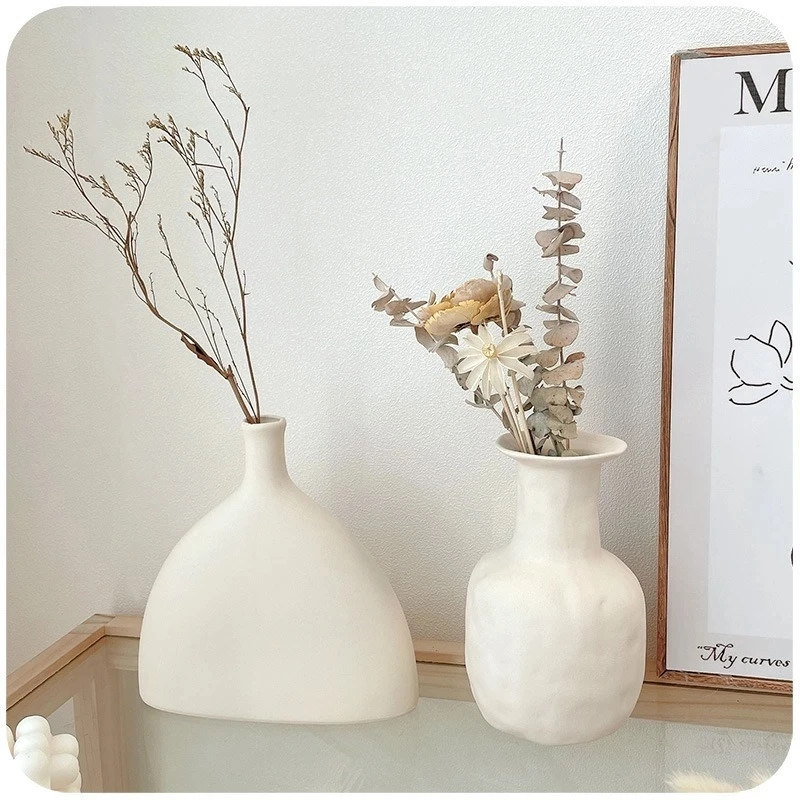 Nordic Simple Plain Embryo Ceramic Vase Decoration Dry Flower Arrangement Creative Art Living Room TV Cabinet Desktop Decoration