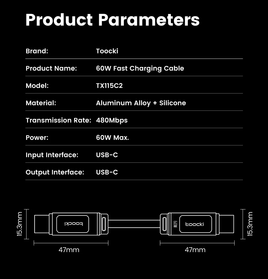Toocki 100W USB-C-Kabel, schnelles Laden, PD 480Mbps, Silikonkabel für iPhone 17 16, MacBook Pro, Laptop, Huawei, Oppo, Datenkabel – Detail 22