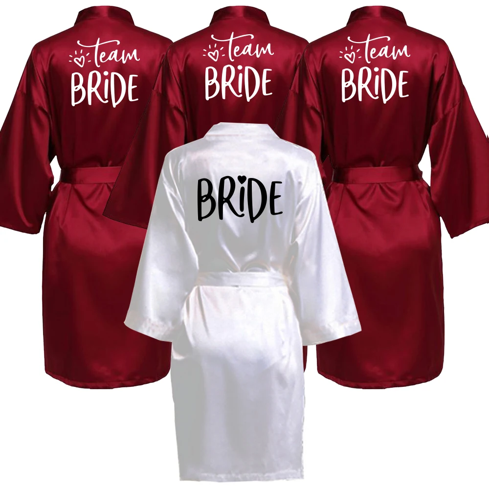 Wedding Party Team Bride Robe Kimono Satin Pajamas Bridesmaid Bathrobe