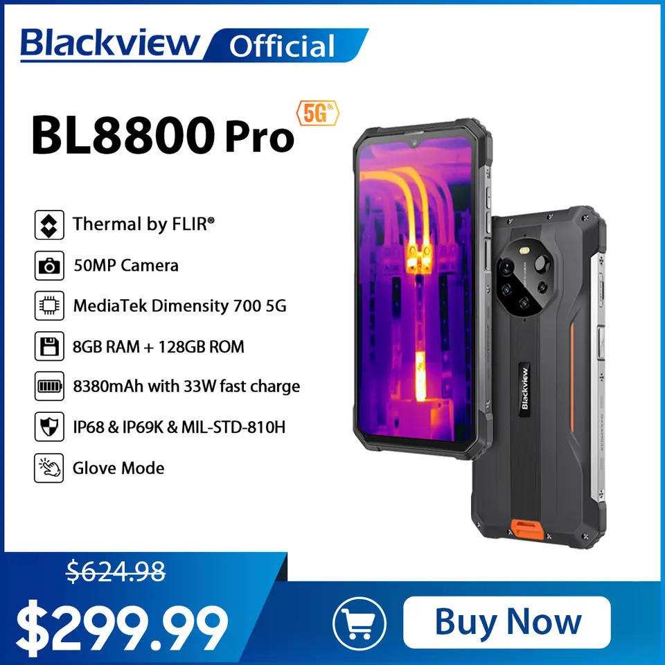 【FLIR】サーマルカメラ　搭載スマホ　Blackview BL8800 Pro Blackview BL8800 Pro 5G サーマルイメージングタフフォン 8GB RAM