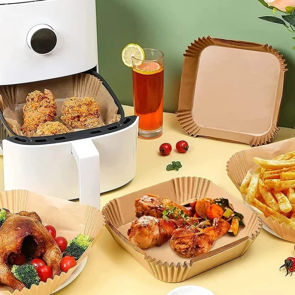 50/100pcs Air Fryer Disposable Liners, Non-Stick Airfryer Baking Papers, Non-stick Parchment Paper for Baking Roasting Microwave
