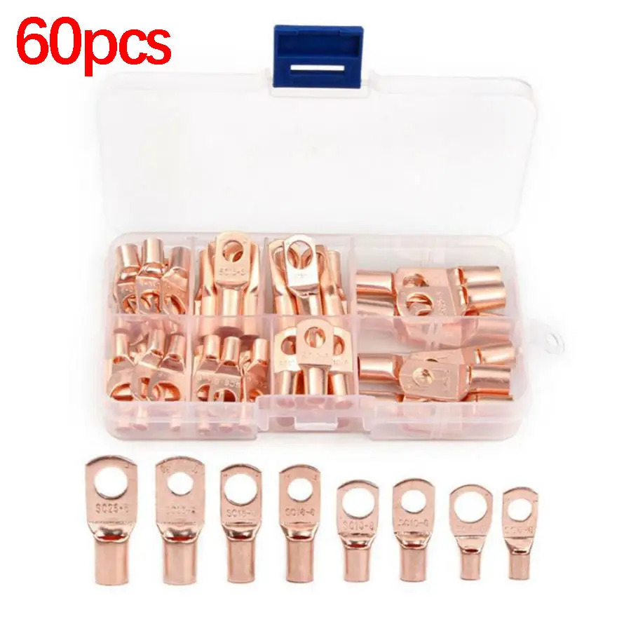 60PCS SC Tinned Copper Lug Ring Wire Connectors Bare Cable Terminal image 2