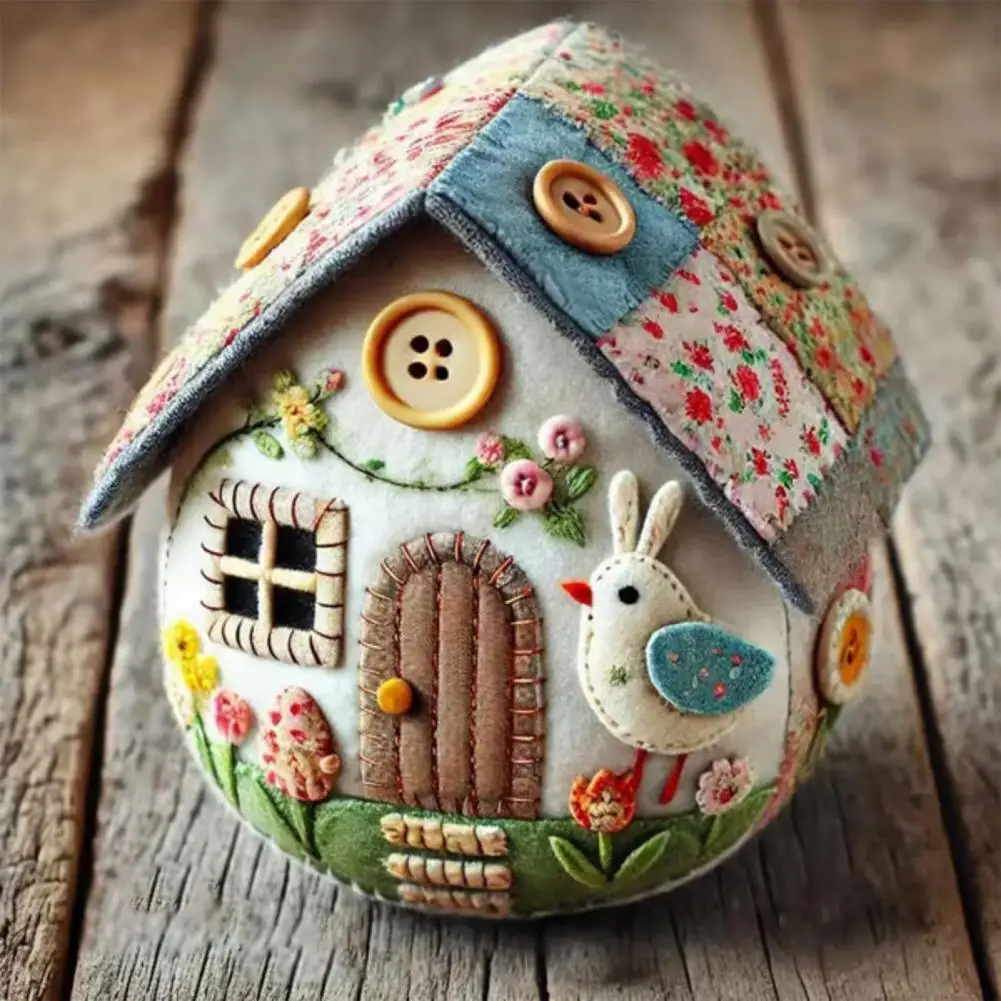 Patchwork Felt Egg House DIY Kit Colorful Basket Fillers Felted Eggs Craft Kit Handmade Easter Egg House Felt DIY Package