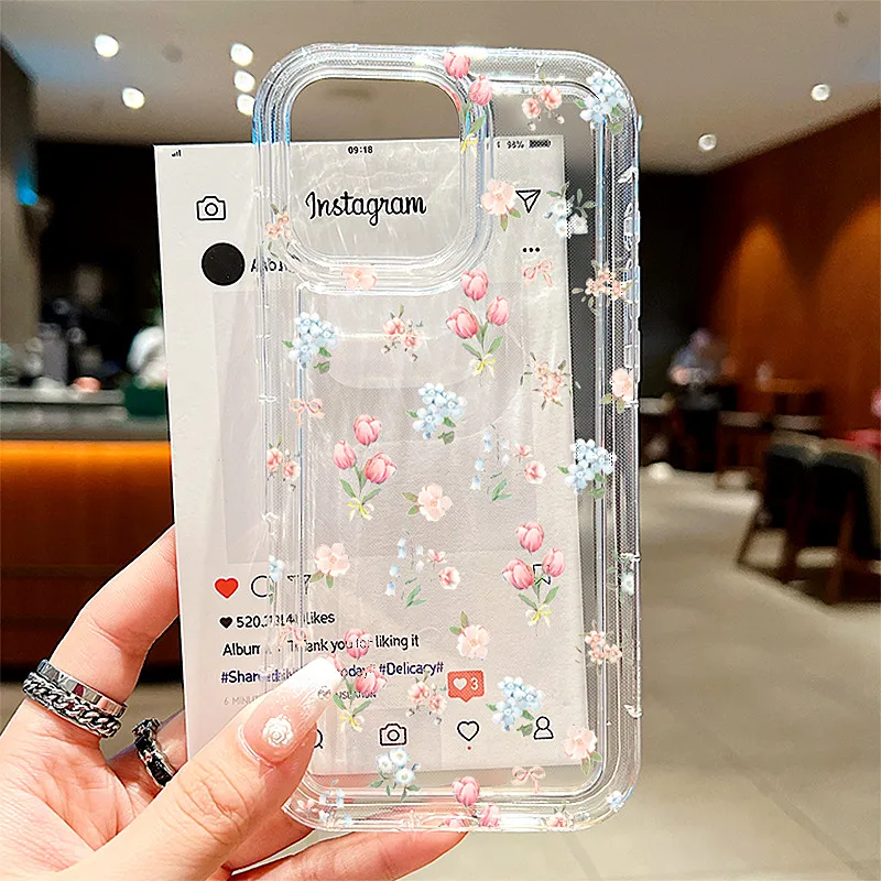 Cartoon Cherry Floral Clear Phone Case Cover, Soft Protective