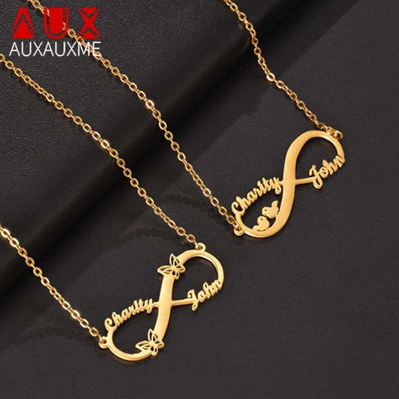 

Auxauxme Custom Infinite Name Necklace for Women Stainless Steel Butterfuly Bird Infinity Nameplate Pendant Necklaces Jewelry