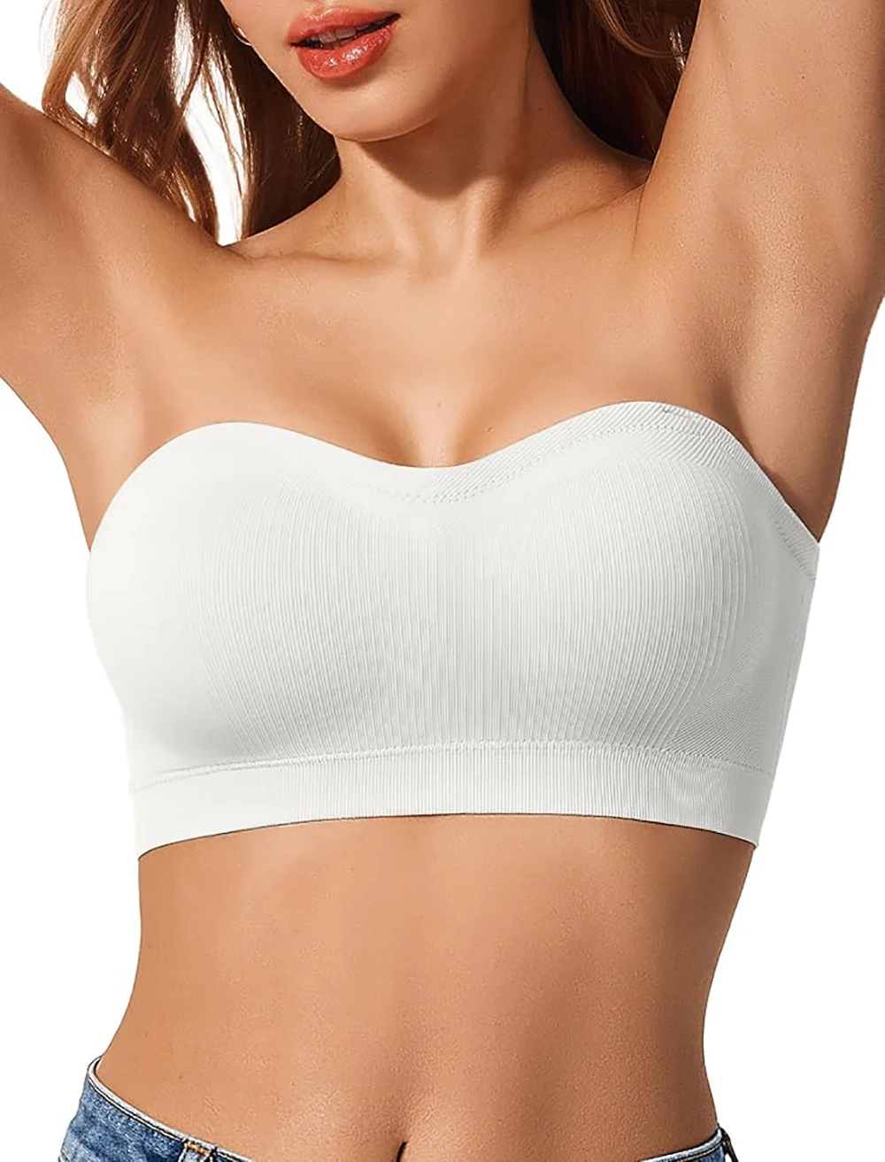 Push Up Strapless Bras For Women Supportive Bandeau Bra Non Slip No Underwire Padded Tube Tops Comfort Soft Wireless Daily Bras