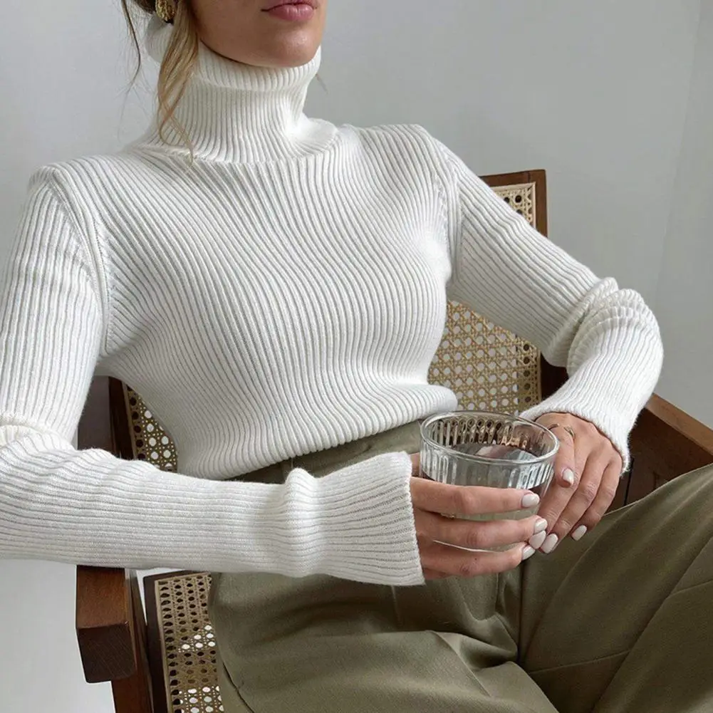 

Lady Pullover Sweater Cozy Stylish Ladies' Fall Winter Sweater High Collar Knit Slim Fit Soft Elasticity Neck Protection