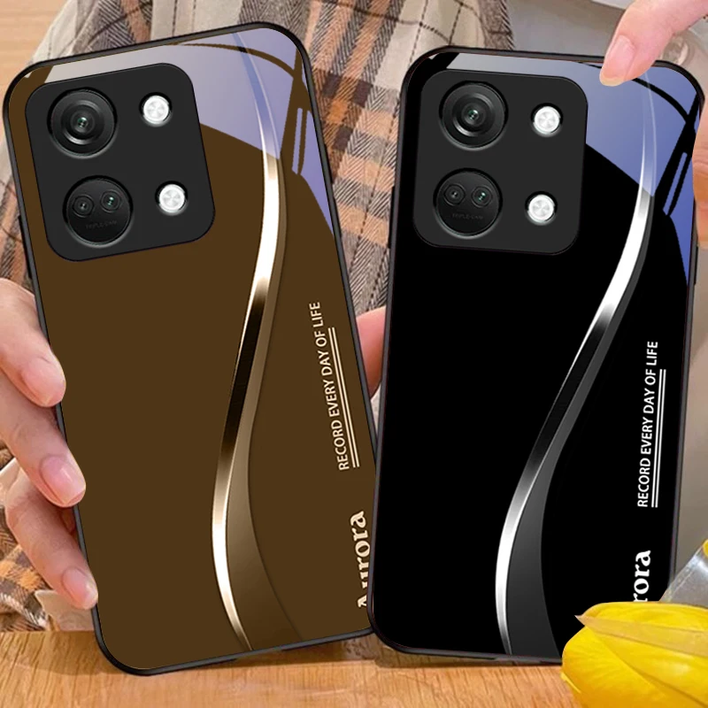 Two-Tone Stripes Black Tempered Glass Phone Case