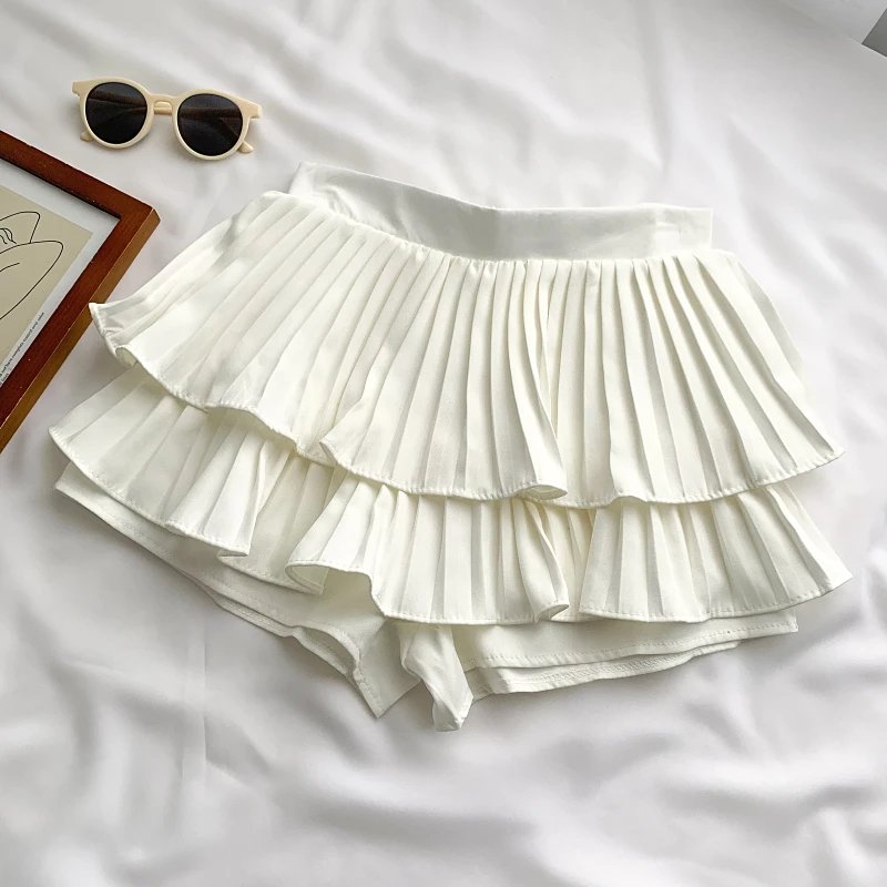2023 Summer New Fashion Versatile Design Wide Leg Pants High Waist Slimming Pleated Cake Pantskirt Shorts for Women