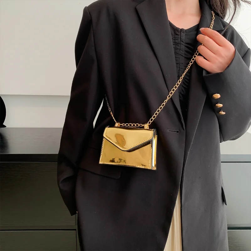 New Dazzling Laser Mini Cute Chain Lipstick Bag Makeup Small Square Bag Fashion Personality Shoulder Crossbody Coin Pouch