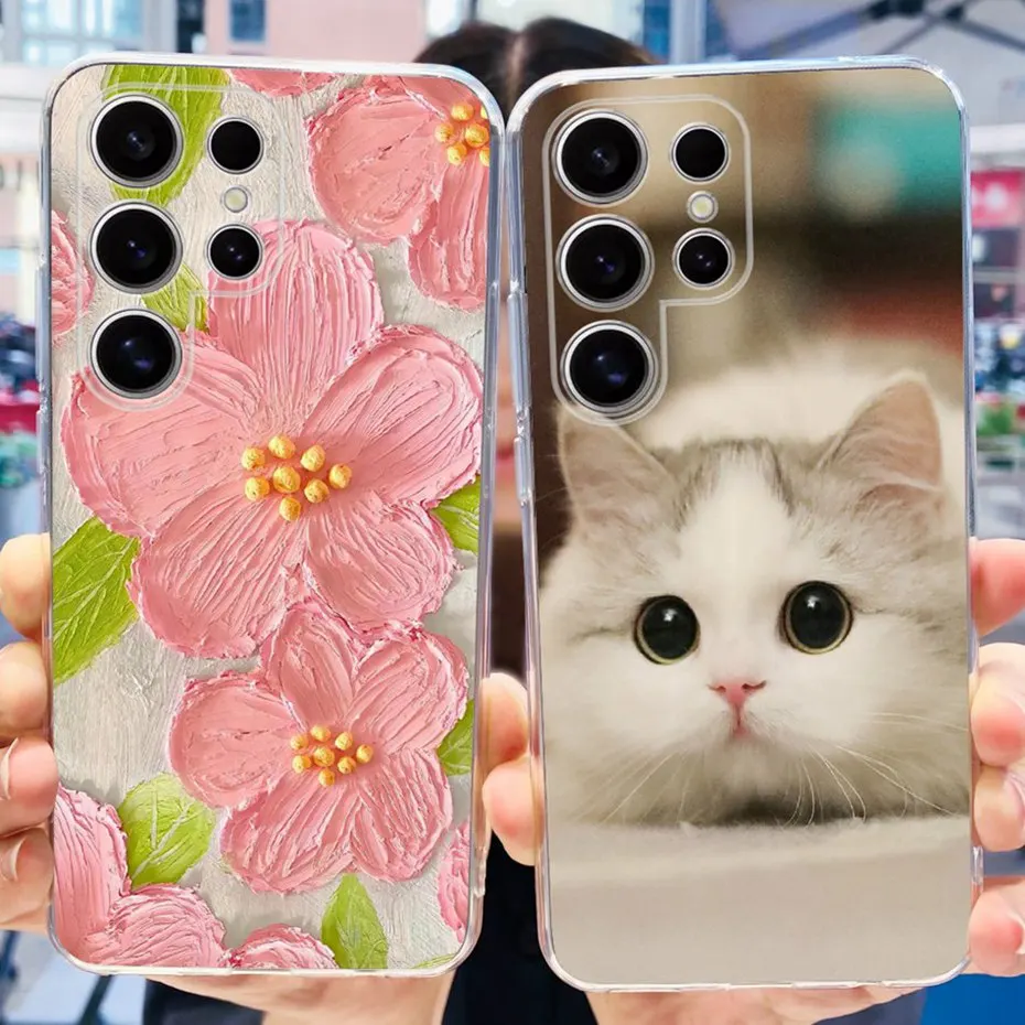 Custodia Per Samsung Galaxy S24 Ultra S24 + S24 2024 Cute Flower Cat Printed Soft Silicone Tpu Phone Bumper Per Samsung S 24 S24 Plus