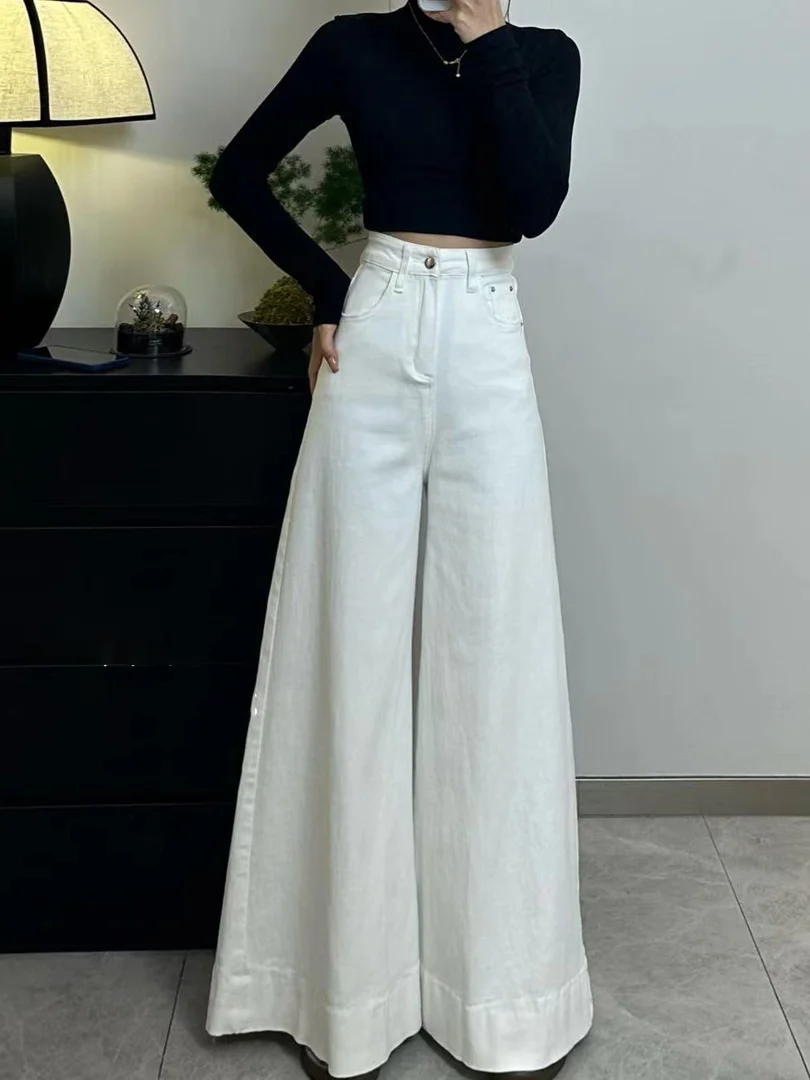 Jeans High Waisted Wide Leg Pants Slim Retro Washed Women'S 2024 Spring New Large Size Korean Style Floor-Mopping Pants Trendy