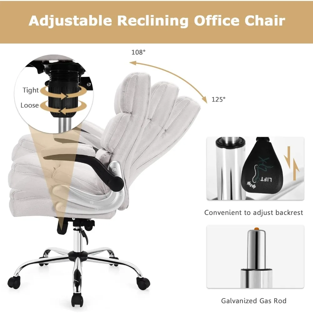 Ergonomic Office Chair Big and Tall High-Back Executive Computer Desk Chair Upholstered Comfortable Home Office Chair with Flip 4