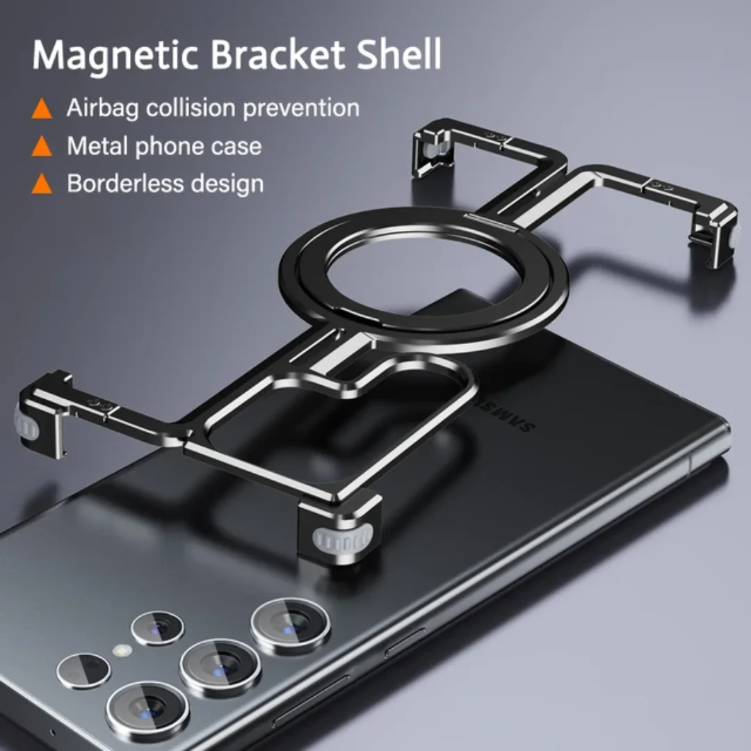 

Luxury Magsafe Bumper Aluminum Alloy Metal Phone Case For Samsung Galaxy S24 Ultra Plus Shockproof Ring Holder Protection Cover