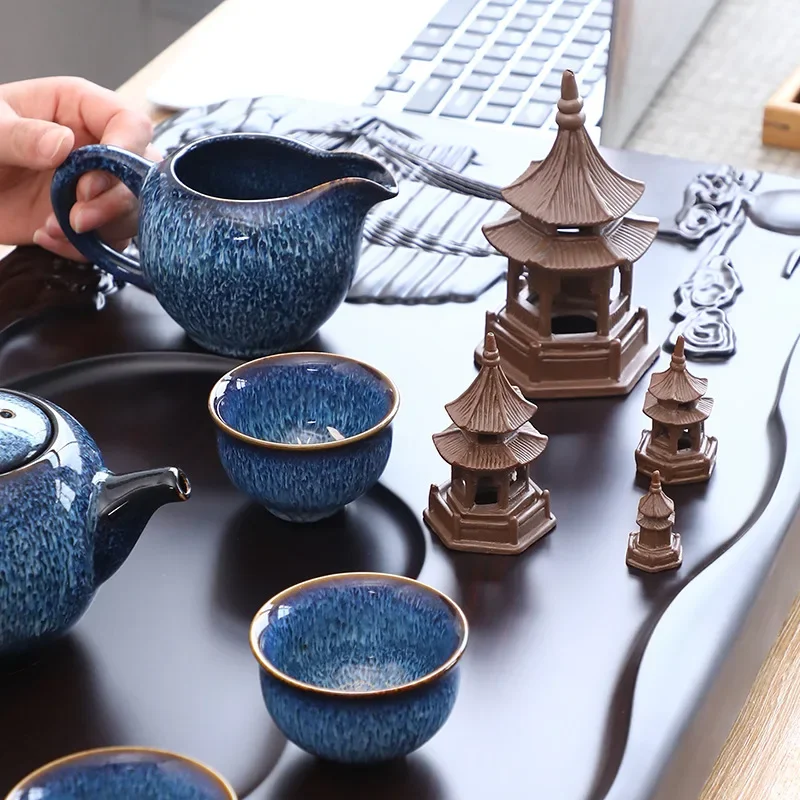 Tea Pet Ornaments Octagonal Pagoda Feng Shui Mini Garden Accessories Ceramic Decorations Home Decore Black Tea Play ornament crafts miniature figurines miniature ornament
