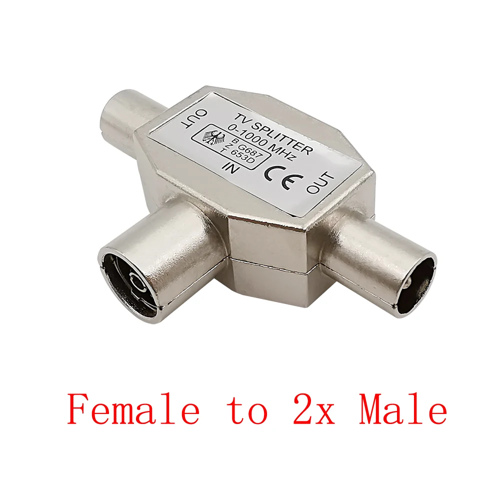 One-to-Two TV Antenna Splitter Adapter 2 Way TV Male to Female Antenna Coaxial Signal Distributor Conversion Interface Connector