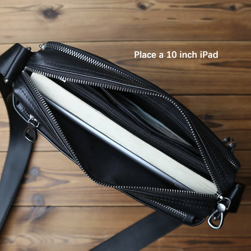 NZPJ Genuine Leather Men's Shoulder Bag, Fashionable Top Layer Cowhide Crossbody Men's Bag Trendy Men's Bag For 10 Inch IPad