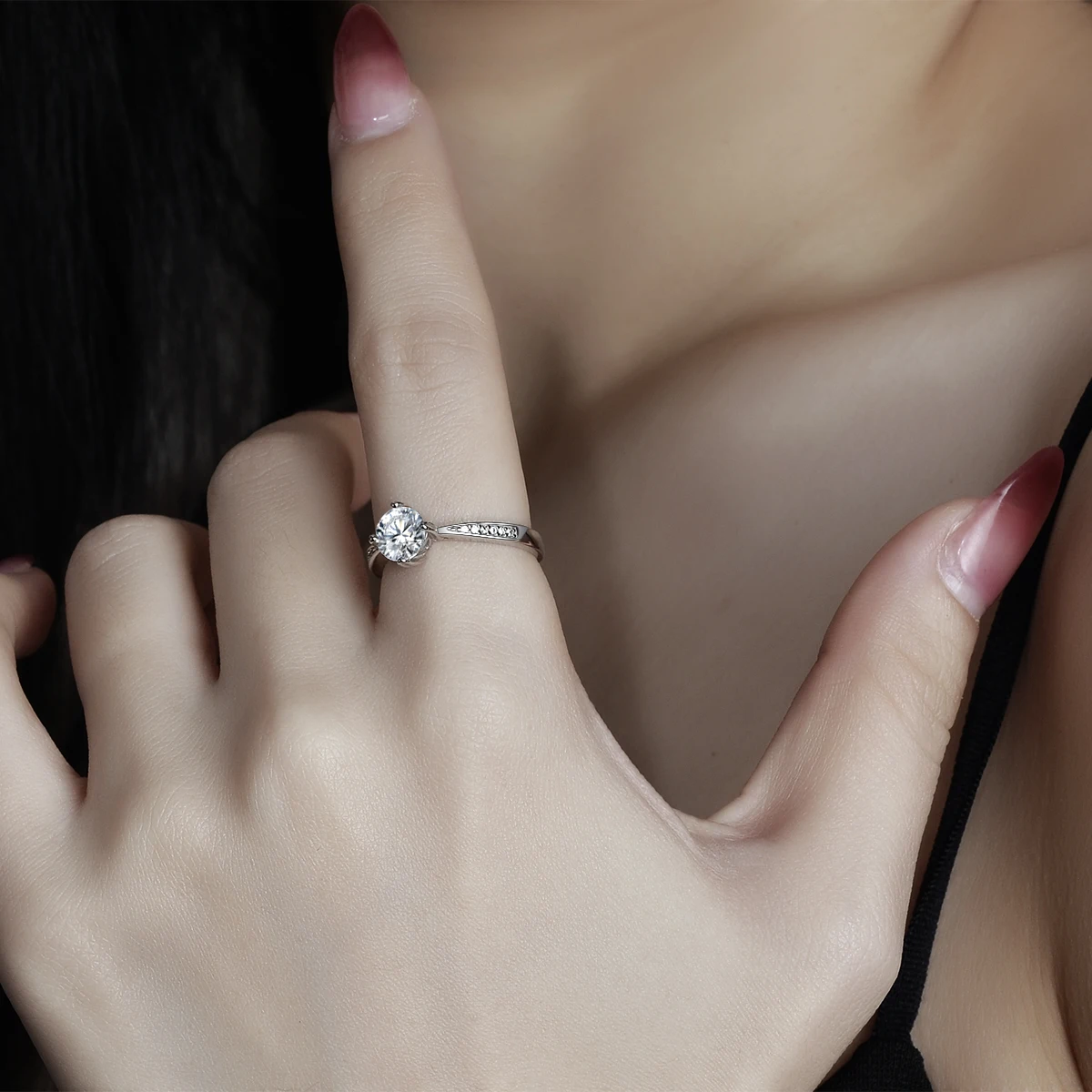 Silver cross ring Silver heart ring Silver rose ring Silver rings Silver ring Gold plated silver ring Silver plated ring 925 sterling silver Mozambican stone one carat diamond lady ring by romantic love four claw love shape