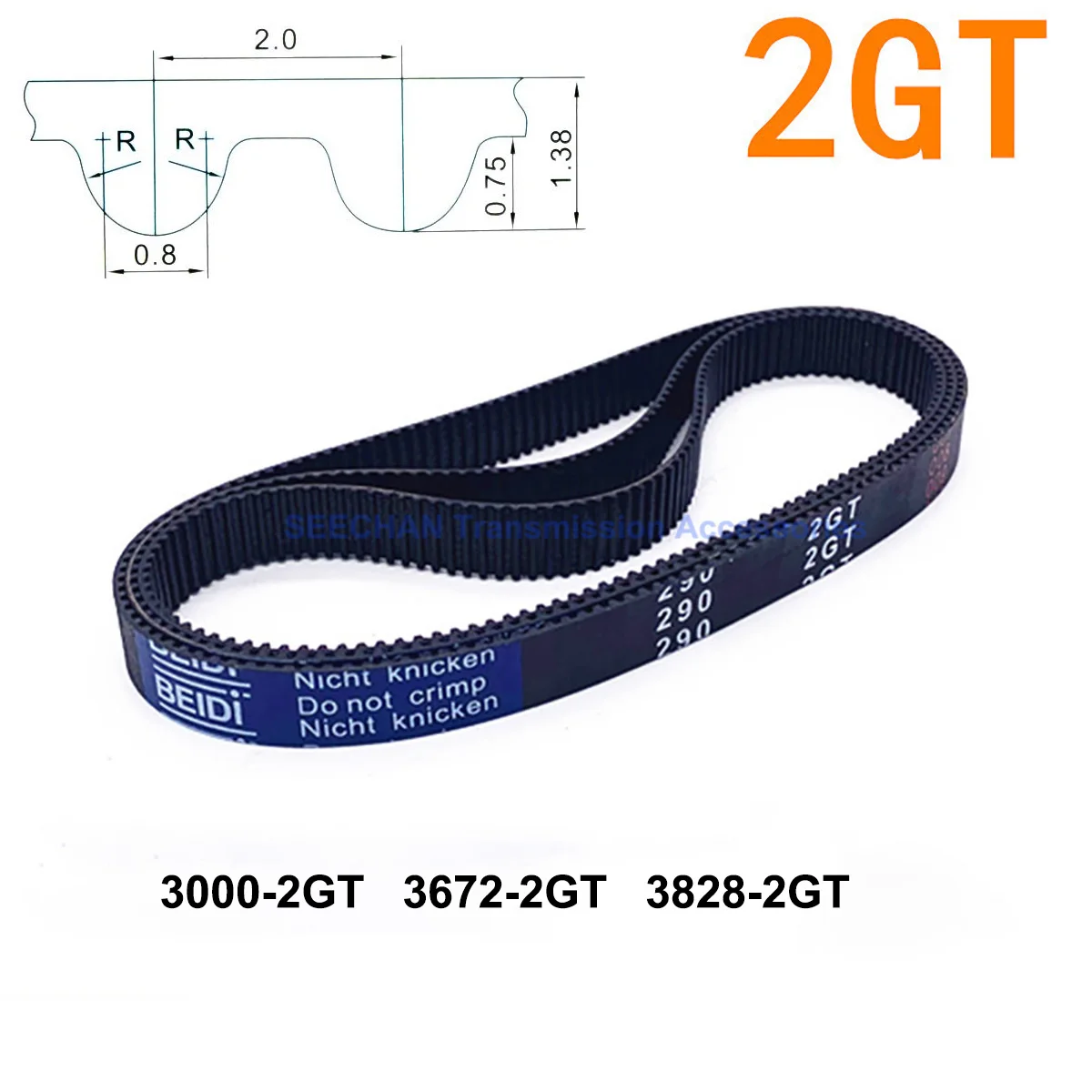

1pcs 2GT Closed Loop Timing Belt Pitch Length 3000mm 3672mm 3828mm Width 6 10mm Rubber Synchronous Belt