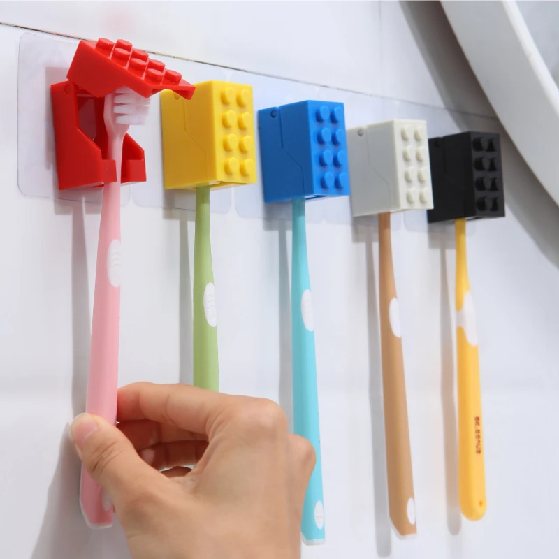1pc/set Wall Mounted No-Punch Block Toothbrush Organizer Toothbrush Block Holder Toothbrush Holder Bathroom Accessories 5