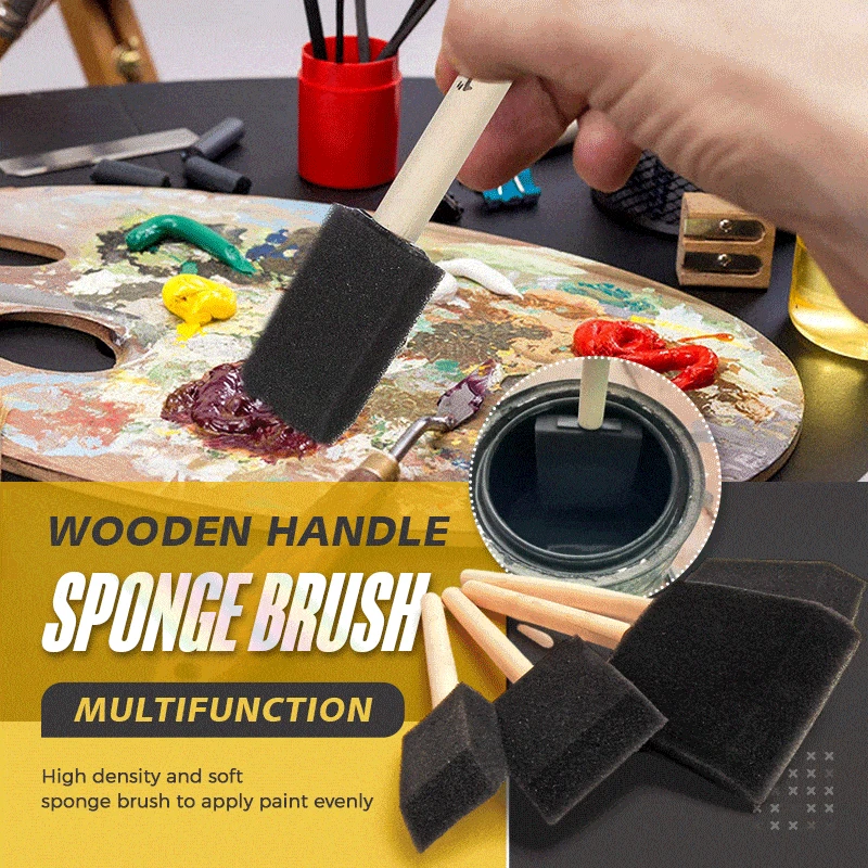 Multifunction Wooden Handle Sponge Brush Oil Stain Polyurethane Craft Art  Craft Paint Brush Set Child Painting Sponge Foam Brush