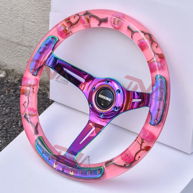 新品 車ステアリング ピンクです スポーツステアリングホイール レザー