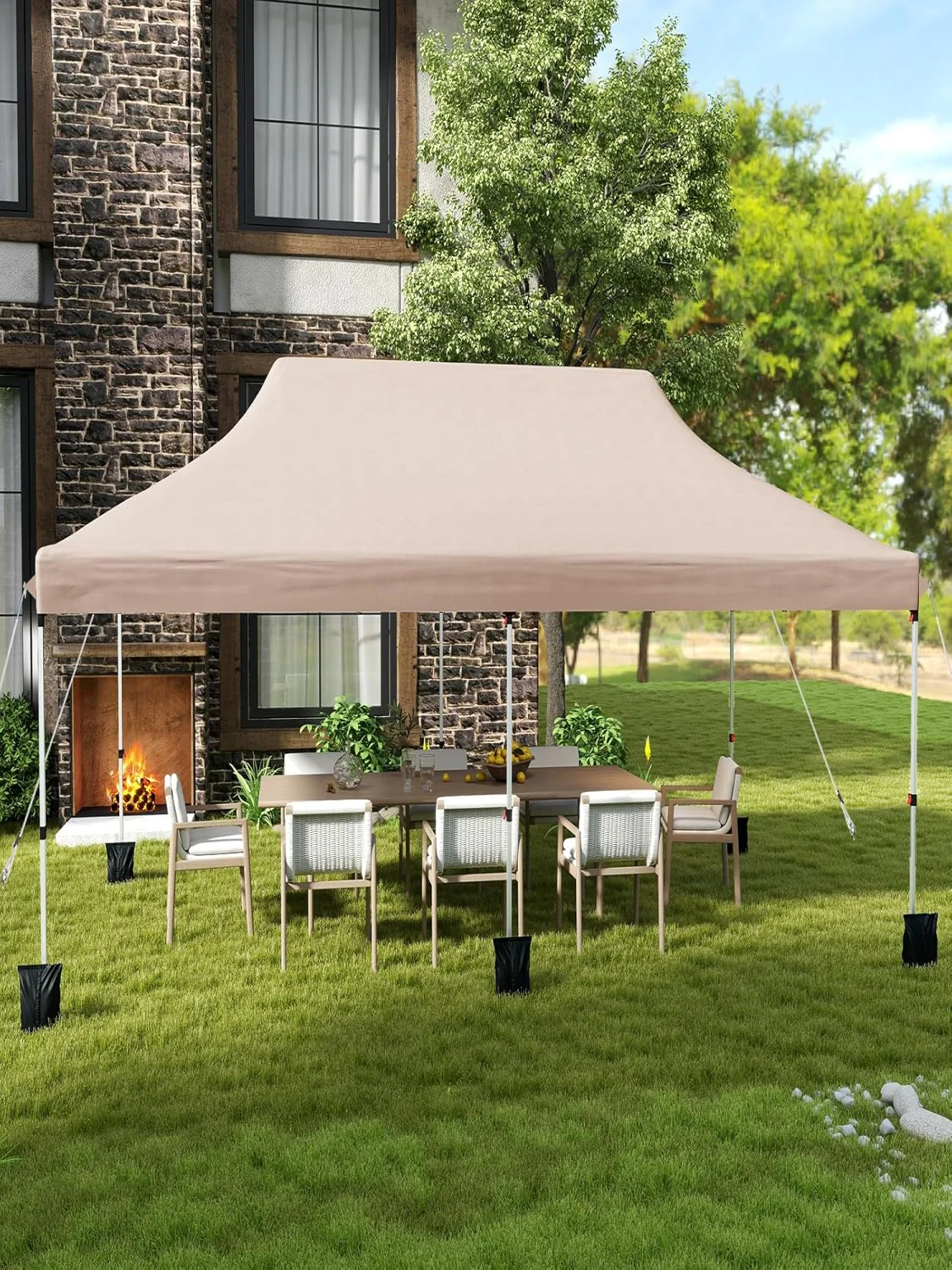 Pavillon, zusammenklappbarer Pavillon, wasserabweisend, stabil, winterfest, UV-Schutz 50+, Partyzelt, Gartenpavillon, Beige – Detail 1