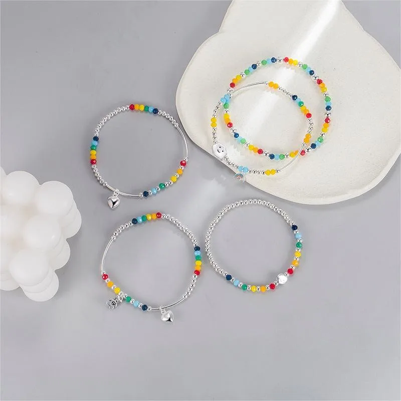 Rainbow Bear Love Beaded Pendants Bracelet for Women Y2K Elegant Trendy Handmade Bead Chain Party Jewelry Gifts