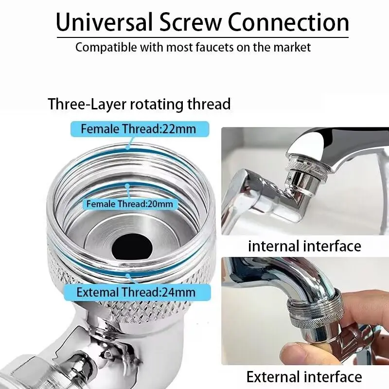 Metal Steel Faucet Extender Aerator Bubbler Nozzle Black 1080° Universal Rotation Water Faucet Sprayer Head for Kitchen Tap 4