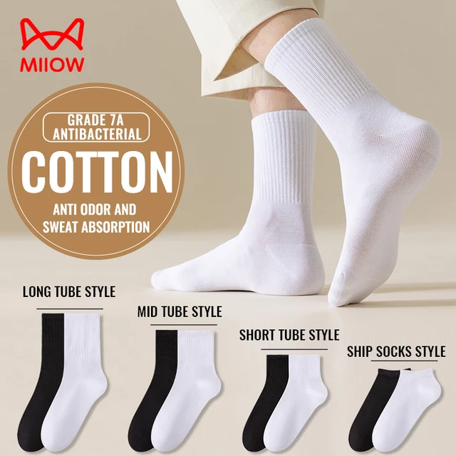 MiiOW 100% pur coton chaussettes hommes robe d'affaires blanc noir longue chaussette déodorant antibactérien sport chaussette course chaussette courte 1