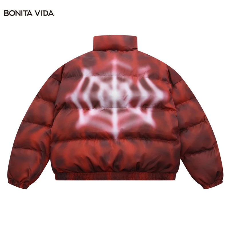 

Hip Hop Padded Parkas Winter Jacket Spider Web Graphic Print Tie Dye Thick Warm Waterproof Parka 2023 Men Harajuku Puffer Parkas