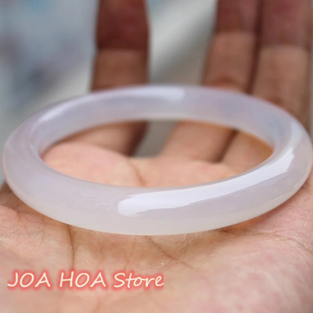 Novel Round Bar High-Ice White Chalcedony Bracelet White-Agate Exquisite Handring Women's Jade Bangle Jewelry