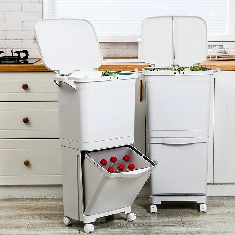 

Japanese type double layer classified plastic trash can with wheels