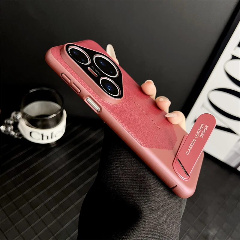 Luxury Leather Shockproof Bumper Case with Bracket and Hard Shell