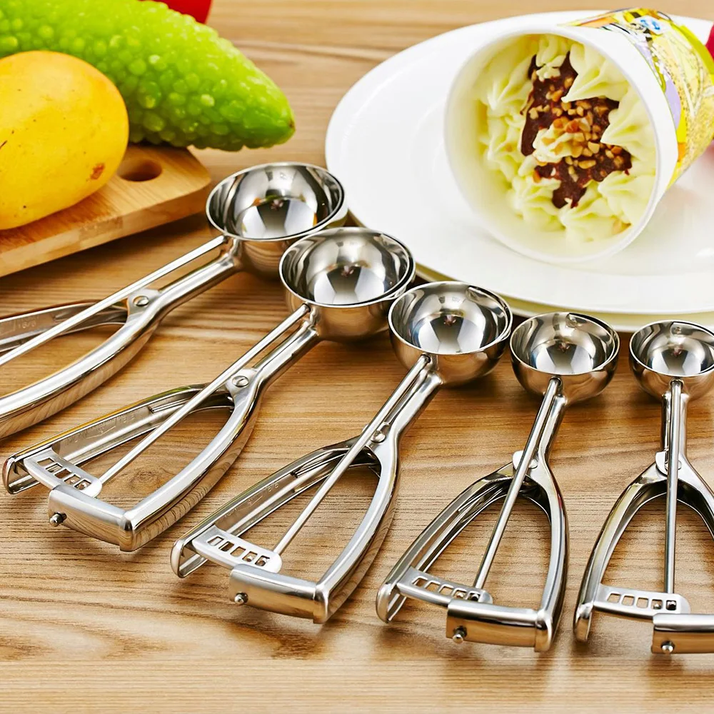 Ice Cream Spoon Stainless Steel Cookie Dessert Food Scoop Scooper Cream Dipper Melon Baller with Trigger Release 39mm 55mm