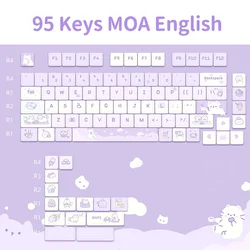 Cute Puppy & Kitty Keycaps Set - 95 - Key PBT Dye Sublimation in MOA Profile for DIY Mechanical Keyboards (Purple Keycaps bag)