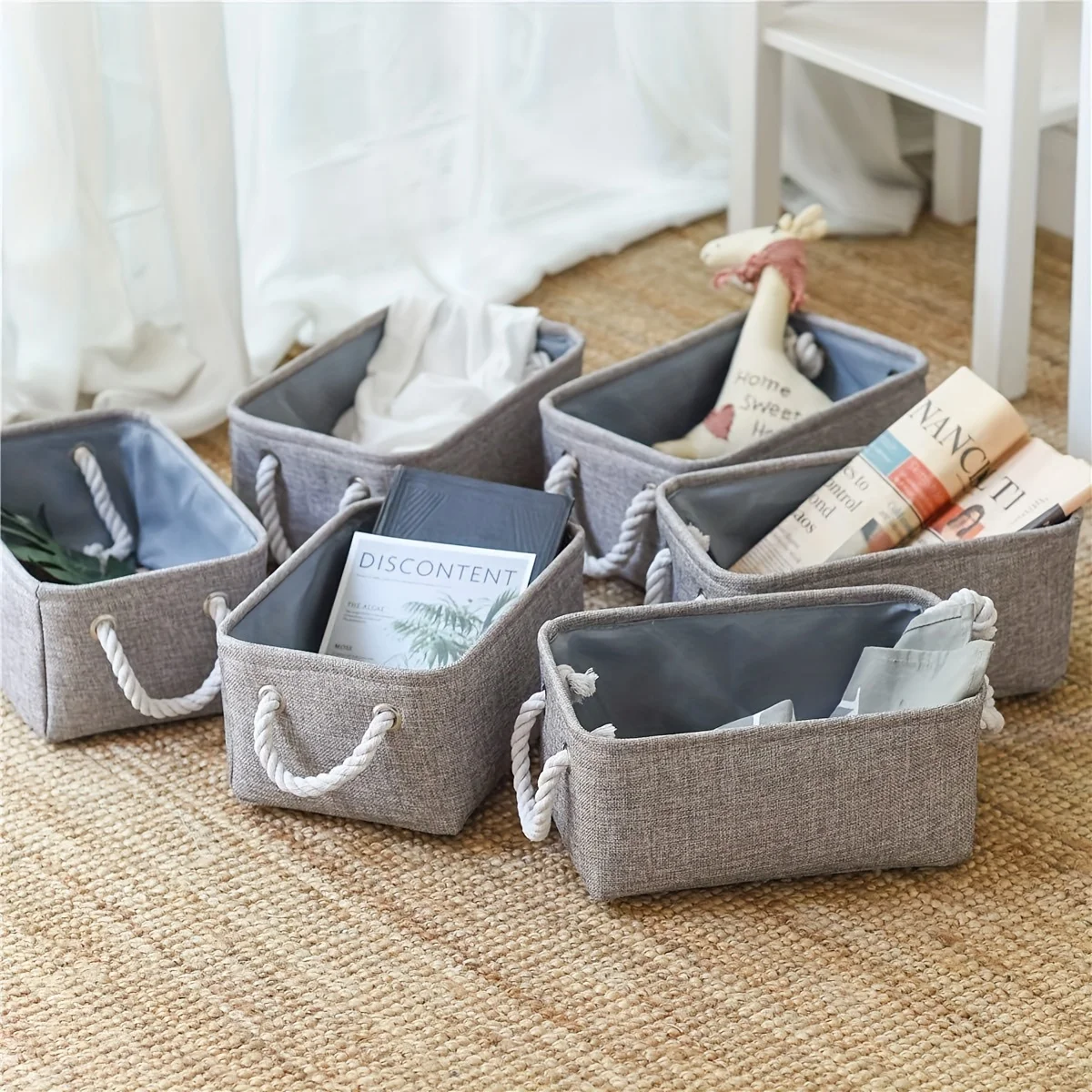 Shelf storage box -11.8x7.9x5.2 inch gray small storage basket, used for organizing, fabric storage cube 2