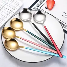Big Size Stainless Steel Spoon Creative Spoon Ice Cream Dessert Spoon Long Handle Korean Bibimbap Soup Spoon Kitchen Gadget