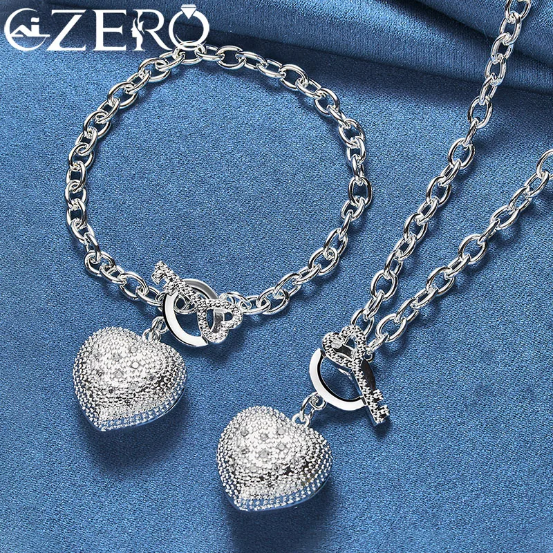 925 Sterling Silver 2pcs Sets Heart AAA Zirconia Bracelet Necklace For Women Wedding Engagement Party Jewelry Set jewelry set silver jewelry silver jewelry set