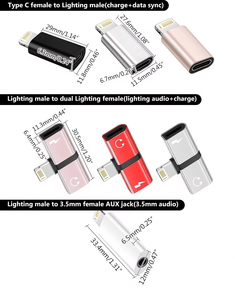 USB C to Adapter Charging Audio Aux 3.5mm Headphone for iPhone 11 7 8 Earphone Cable Ios 14 to Adapter Usb To Type C Adapter Type C Adapter