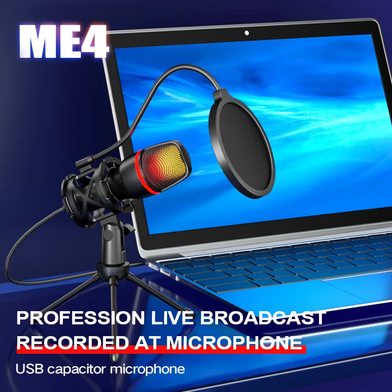 Microfono a condensatore professionale per computer, PC, laptop, USB, kit di accessori da gioco cablati, audio, streaming live, podcast, gamer, RGB - immagine 2
